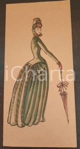 Stampa, bozzetto originale 1970 ca STORIA DELLA MODA Augusta FOI  Bozzetto donna post 1870 Autografo 1