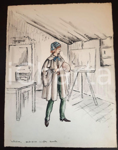 Stampa, bozzetto originale 1970 ca Augusta FOI  Bozzetto costumi opera La Bohème  Marcello Autografo 1