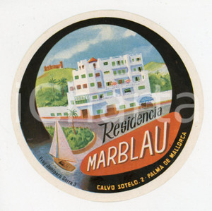 Materiale pubblicitario d’epoca 1955 ca PALMA DE MALLORCA Calvo Sotelo 2 RESIDENCIA MARBLAU Etichetta 10x10 cm 1