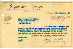 Documento originale, autentico 1929 DESIO Guglielmo BRAUNS Fabbrica di colori  Lettera fornitura pennelli 1