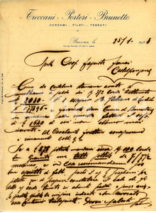 Documento originale, autentico 1928 BRESCIA Via Foscolo 4 TRECCANI PORTERI BRUNETTO Cordami  Lettera 3 1