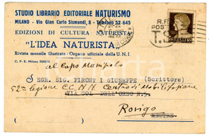 Cartolina originale da collezione 1942 ROVIGO Giuseppe PIRONTI riceve numeri gratuiti di IDEA NATURISTA Cartolina 1
