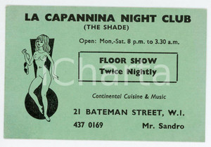 Oggetto da collezione cartaceo 1970 ca LONDON La Capannina Night Club THE SHADE Striptease  Card 1