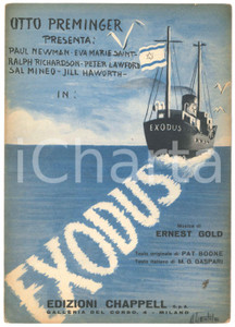 Oggetto da collezione cartaceo 1960 EXODUS dal film di Otto PREMINGER Musica di Ernest GOLD Spartito 1