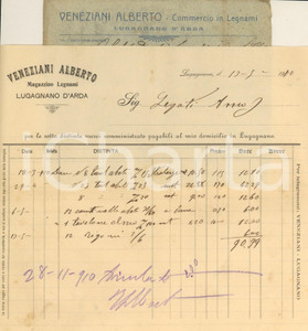 Documento originale, autentico 1910 LUGAGNANO D ARDA PC Alberto VENEZIANI Magazzino legnami  Fattura 1