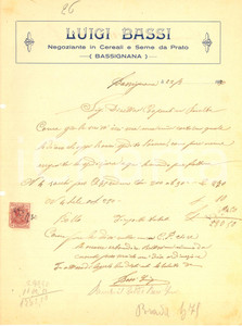 Documento originale, autentico 1930 BASSIGNANA AL Luigi BASSI negoziante in cereali e seme da prato Lettera 1