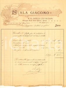 Documento originale, autentico 1903 PAVIA Giacomo SALA Impresa costruzioni  Preventivo per vasca serbatoio 1