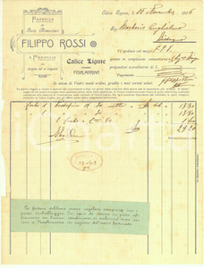Documento originale, autentico 1906 CALICE LIGURE SV Filippo ROSSI Fabbrica paste alimentari Fattura 1