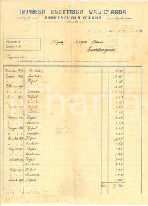 Documento originale, autentico 1913 FIORENZUOLA D ARDA PC Impresa Elettrica VAL D ARDA  Fattura 1