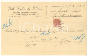 Documento originale, autentico 1928 FIORENZUOLA D ARDA F.lli VERDERI fu Demetrio  Industria legnami  Fattura 1