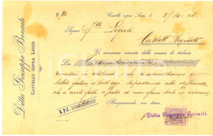Documento originale, autentico 1908 CASTELLO LECCO Ditta Giuseppe BONAITI  Ricevuta intestata 1