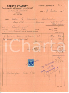 Documento originale, autentico 1931 TORINO Corso Peschiera 160  Ricambi per auto Oreste FRASSATI Fattura 1