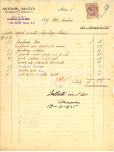 Documento originale, autentico 1926 MILANO Via Fabio Filzi  Antonio DANOVA Verniciatore e decoratore Fattura 1