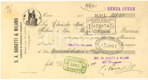 Oggetto da collezione cartaceo 1923 TORINO  BARATTI & MILANO Fabbrica Cioccolato  Cambiale pubblicitaria 1