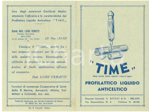 Materiale pubblicitario d’epoca 1934 MILANO Ditta G. BOZZI  Profilattico liquido TIME Dépliant pubblicitario 1