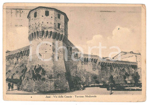 Cartolina originale da collezione 1950 JESI Via delle concie  Torrione medioevale  Cartolina ANIMATA FG VG 1