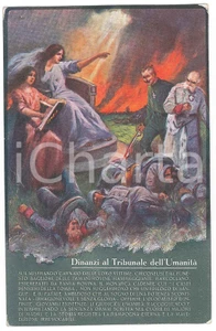Cartolina originale da collezione 1916 WW1 Franz Joseph I e Wilhelm II davanti a tribunale dell umanità Cartolina 1