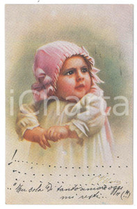 Cartolina originale da collezione 1919 ILLUSTRAZIONE Bambina con cuffietta rosa  Cartolina FP VG 1