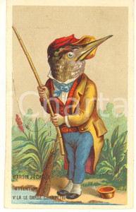 Materiale pubblicitario d’epoca 1890 ca FRANCE ANIMAUX  Martin pecheur  Garde champetre  Chromo card 1