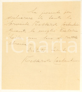 Autografo originale 1940 ca ROMA Costantino TESSAROLO  Non appartenenza a razza ebraica Autografo 1