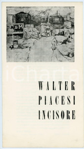 Oggetto da collezione cartaceo 1960 ca ASCOLI PICENO Walter PIACESI incisore  Pieghevole 14x24 cm 1