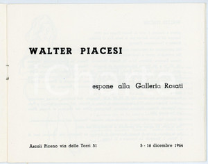 Oggetto da collezione cartaceo 1964 ASCOLI PICENO Galleria Rosati  Mostra Walter PIACESI Catalogo 8 pagg. 1