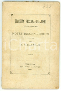 Libro, pubblicazione d epoca 1880 Demetrio DIAMILLA MULLER Notes biographiques Giacinta PEZZANA GUALTIERI 1