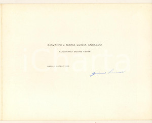 Autografo originale 1962 NAPOLI Giovanni ANSALDO giornalista  Biglietto di auguri AUTOGRAFO 1