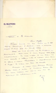 Autografo originale 1951 NAPOLI IL MATTINO Lettera Giovanni ANSALDO direttore  AUTOGRAFO 1