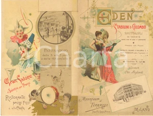 Materiale pubblicitario d’epoca 1900 ca MILANO Largo CAIROLI  EDEN TEATRO  Programma ILLUSTRATO RARO 1