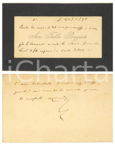 Autografo originale 1898 PADOVA Avv. Tullio BEGGIATO presidente Provincia  Biglietto autografo 1