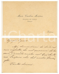 Autografo originale 1920 ca PADOVA Maria Carolina MESTRINER direttrice Collegio Dimesse  Autografo 1