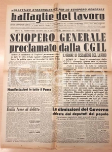 Giornale, rivista storica 1948 BATTAGLIE DEL LAVORO Sciopero generale proclamato da CGIL Bollettino n° 29 1