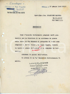 Documento originale, autentico 1940 MILANO LAVORLEGNO Ebanisteria Paolo CAPPELLETTI Preventivo per Via Massena 1