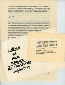Oggetto da collezione cartaceo 1979 BRESCIA  GAC Guglielmo Achille CAVELLINI Lettera ai miei nemici MAIL ART 1