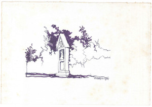 Opera d’arte autentica 1975 Area di PADOVA Achille GAMBERINI  Tempietto votivo  Disegno 25x17 cm 1