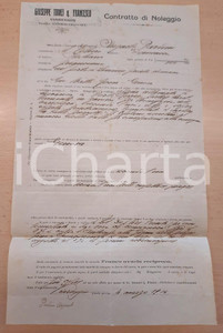 Documento originale, autentico 1914 VIAREGGIO Contratto di noleggio Giuseppe TOMEI per veliero DOMENICO 1