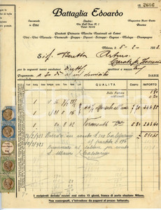 Documento originale, autentico 1923 MILANO  BOVISA Edoardo BATTAGLIA Fattura per marsala e vermouth 1