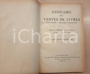 Libro, pubblicazione d epoca 19231924 PARIS Léo DELTEIL Annuaire des ventes des livres 5e année 1