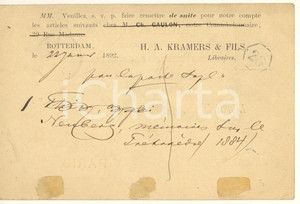Cartolina originale da collezione 1892 ROTTERDAM  H. A. KRAMERS & Fils Libraires  Cartolina postale commerciale 1