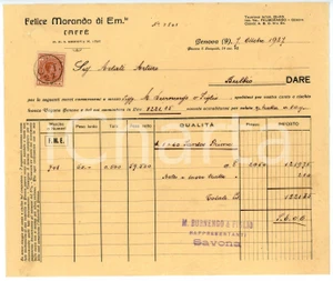 Documento originale, autentico 1927 GENOVA Piazza delle cinque lampadi 14 Caffè Felice MORANDO Fattura 1