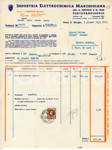 Documento originale, autentico 1939 PORTO SAN GIORGIO Industria Elettrochimica Marchigiana  Fattura 1