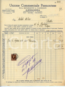 Documento originale, autentico 1939 ALESSANDRIA Unione Commerciale Piemontese DITTA BADARACCO GANDOLFO Fattura 1