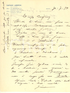 Manoscritto, lettera originale 1950 ca MILANO Via Burlamacchi 16  Vetreria Gaetano ALBERTON Lettera 1