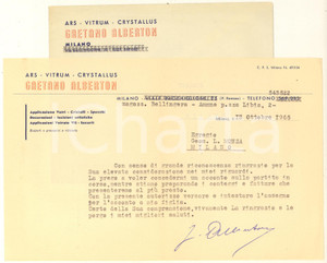 Documento originale, autentico 1965 MILANO  Gaetano ALBERTON Ars  Vitrum  Crystallus  Lettera commerciale 1