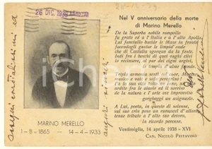Autografo originale 1939 GENOVA Anniversario morte Marino MERELLO Cartolina Antonio DELLA VECCHIA 1