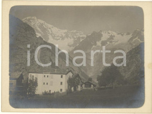 Fotografia d epoca originale 1915 ca COURMAYEUR AO Veduta con il Monte Bianco Foto anonima 12x9 cm 1