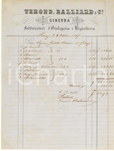 Documento originale, autentico 1857 FIRENZE  TEROND, RALLAND e Co  GINEVRA Orologeria e bigiotteria Fattura 1
