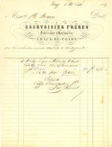 Documento originale, autentico 1854 FIRENZE  CORVOISIER Frères Fabricants horlogerie CHAUXDEFONDS Fattura 1