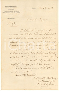 Documento originale, autentico 1882 GENOVA Lettera marchese David INVREA per borsa di studio Autografo 1